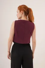 Çift Düğmeli Çapraz Model Bordo Toptan Yelek