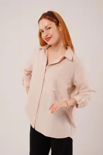 Salaş Kesim Cepli Toptan Bej Gömlek