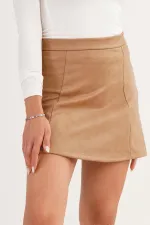 Volan Kesim Toptan Mini Süet Vizon Etek