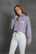 Uzun Cepli Çizgili Mor Toptan Gömlek
