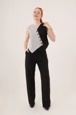 Cross Model Buttoned Black Wholesale Vest