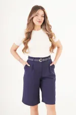 Toptan Kemerli Cepli Lacivert Bermuda Şort