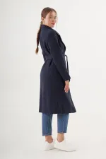 Wholesale Navy Blue Cashmere Coat with Belt and Lining