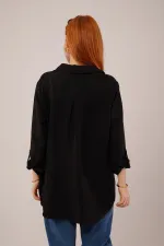 Salaş Kesim Cepli Toptan Siyah Gömlek