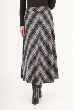 Kareli Yüksek Bel Trend Gri Toptan Etek