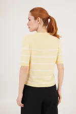 Çizgili Kısa Kol Sarı Toptan Bluz