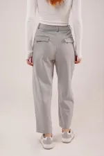 Kapama Cep Detaylı Toptan Gri Pantolon