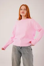 Bisiklet Yaka Düz Model Pembe Triko Toptan Kazak