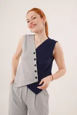 Çapraz Model Düğmeli Lacivert Toptan Yelek