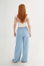Bel Lastikli Paça Detaylı Cepli Toptan Mavi Pantolon
