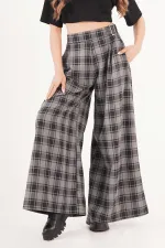 Pantalon à carreaux anthracite en gros avec ceinture détaillée