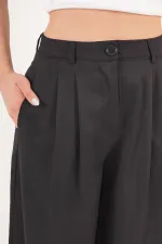 Piliseli Çift Cepli Salaş Toptan Siyah Pantolon