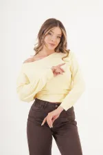 İnce Oys Kumaş Yarasa Kol Toptan Sarı Bluz