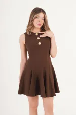 Pilili Kloş Kesim Gold Detay Kahve Toptan Elbise