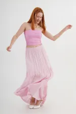 Jupe longue à volants rose en gros