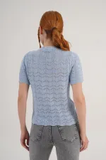 Örgü Model Kısa Kol Toptan Bebe Mavisi Triko Bluz