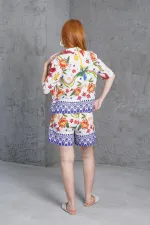 Desenli Şortlu Keten Toptan Bej İkili Takım