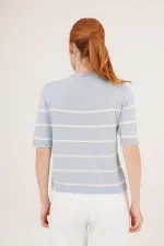 Çizgili Kısa Kol Bebe Mavisi Toptan Bluz
