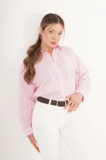 Cepli Çift Çizgili Dökümlü Pembe Toptan Gömlek