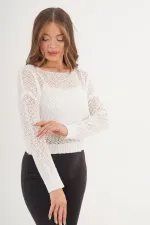 File Wide Collar Wholesale White Knitted Blouse