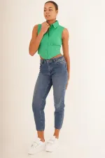 Korse Detay Kısa Kollu Toptan Yeşil Gömlek