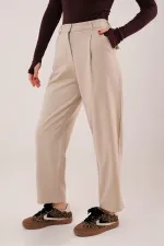 Kapama Cep Detaylı Toptan Krem Pantolon