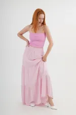 Jupe longue à volants rose en gros