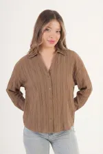 Chemises camel drapées à col en V en gros