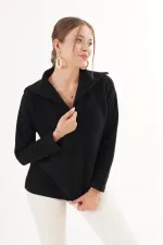 Yaka Yarım Fermuarlı Toptan Siyah Kazak