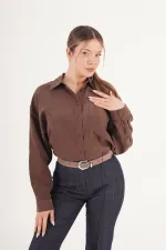 Çizgili Dökümlü Toptan Kahve Gömlek