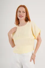 Ön Dantel Detaylı Toptan Sarı Bluz