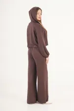 Modal Hırka Pantolon Crop Kahve Toptan Üçlü Takım
