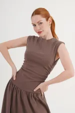Beli Büzgülü Kahve Toptan Elbise
