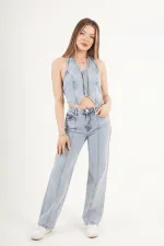 Denim Urban Retro Kot Yelek Jean Toptan Takım