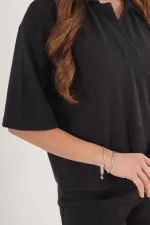 Gömlek Yaka Kısa Kol Siyah Toptan Bluz
