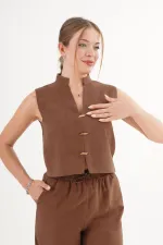 Kolsuz Yelek Bol Pantolon Süet Taba Toptan Takım