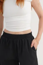 Bel Lastikli Paça Detaylı Cepli Toptan Siyah Pantolon