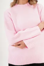 Ribana Detaylı Basic Toptan Pembe Kazak