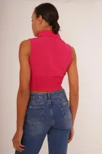 Korse Detay Kısa Kollu Toptan Fuşya Gömlek