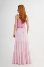 Jupe longue à volants rose en gros