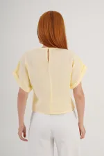 Ön Dantel Detaylı Toptan Sarı Bluz