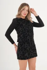 Süet İşlemeli Toptan Siyah Triko İkili Takım