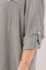Cep Detay Gri Oversize Çizgili Toptan Gömlek
