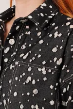 Eskitme Görünümlü Denim Toptan Siyah Gömlek