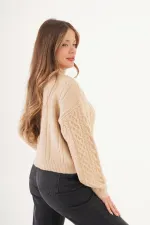 Sarmal Örgü Desenli Triko Krem Toptan Kazak