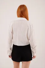 Kol Detaylı Bağlamalı Çizgili Toptan Beyaz Gömlek