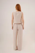 Ön Bağlama Detaylı Yelek Ve Pantolon Taş Toptan İkili Takım