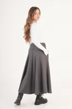 Balık Sırtı Desen Volan Kesim Toptan Antrasit Etek