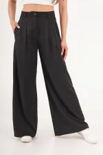 Piliseli Çift Cepli Salaş Toptan Siyah Pantolon