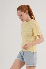 Chemisier tricoté à manches courtes jaune en gros